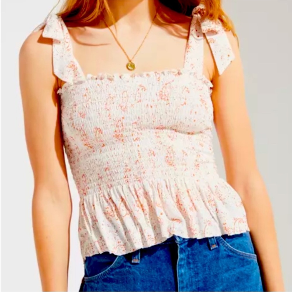 Urban Outfitters Paisley Chirred Tank Top white medium boho festival (bin BB)